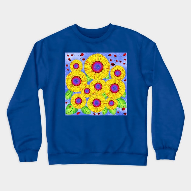 Sunflower Sunshine Ladybug Garden Crewneck Sweatshirt by RhondaChase